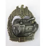 A WW2 Nazi Tank badge for 100 combat missions; 5.5cm long.