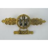 A very good reproduction WW2 Nazi Luftwaffe bomber clasp in brass; 7.5cm long.