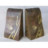 A pair of Japanese wooden book ends, 20c