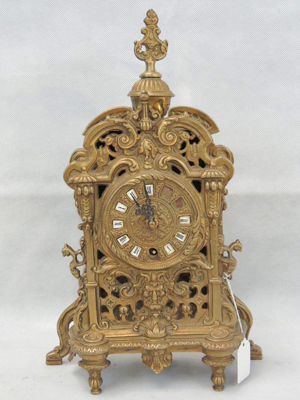 A Large Ornate Brass Mantle Clock, 42cm