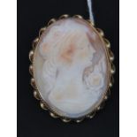 A 9ct gold Cameo brooch, mount with twis