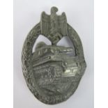 A WW2 Nazi Tank badge in white metal; re