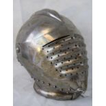 A reproduction medieval helmet