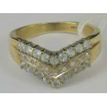 A 9ct gold wishbone diamond and aquamari