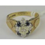 A 9ct gold diamond and sapphire ring, fo