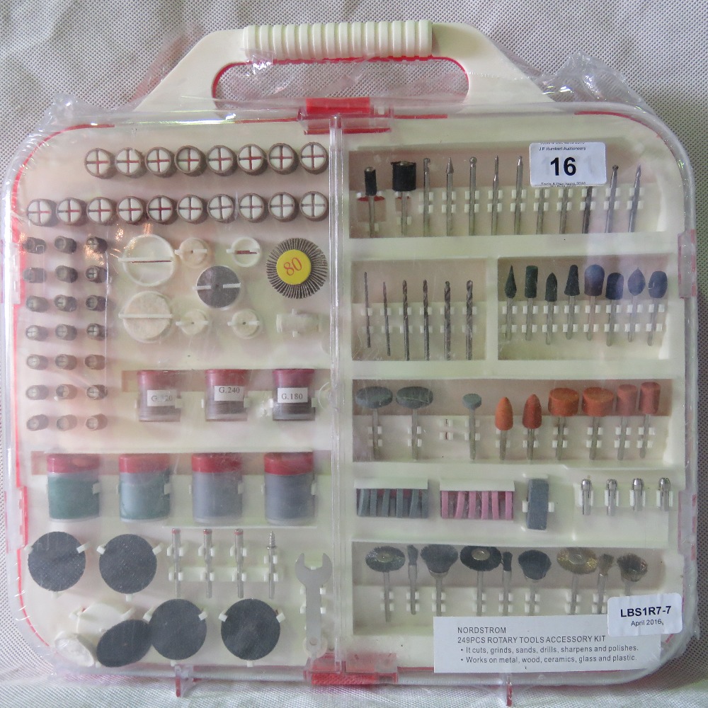 A 249 piece rotary tools accessory kit.