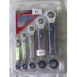 A five piece ratchet ring spanner set