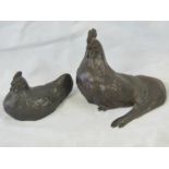 A pair of Japanese patinated cast-brass