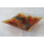 A square form art glass dish with oxidis