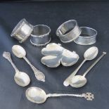 A quantity of HM silver items including a tray in the form of a clover leaf which clips onto the