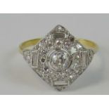 An Art Deco style 18ct gold and diamond ring.