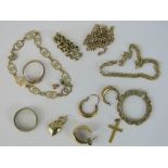 A quantity of 9ct gold hallmarked jewellery including signet ring, band, three bracelets, chain a/f,