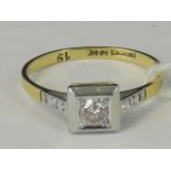 An 18ct gold and diamond solitaire ring, white metal square head set with round diamond approx 0.