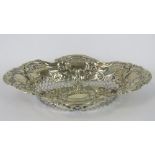 A HM silver ornate rococo style pin tray with pierced sides, Birmingham 1903, 0.