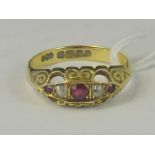 A 9ct gold ruby and diamond five stone ring,