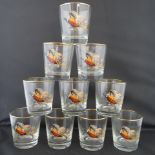 A set of 10 gilded pheasant-themed whisky tumblers.