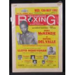 A 1992 World Championship boxing poster featuring Duke McKenzie V Rafael Del Valle and Lloyd
