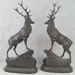 After Jules Moigniez (French: 1835-1894) A fine opposing pair of bronze stags each raised on a
