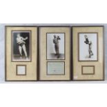 Three mounted prints of boxers with accompanying autographs: Jack Johnson;