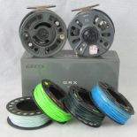 Two Greys GRX 7/8 fly reels, 100mm diameter,