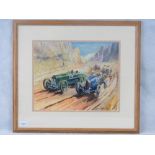 20th century British school, Sunbeam Bugatti 1924 San Sebastián Grand Prix; watercolour,