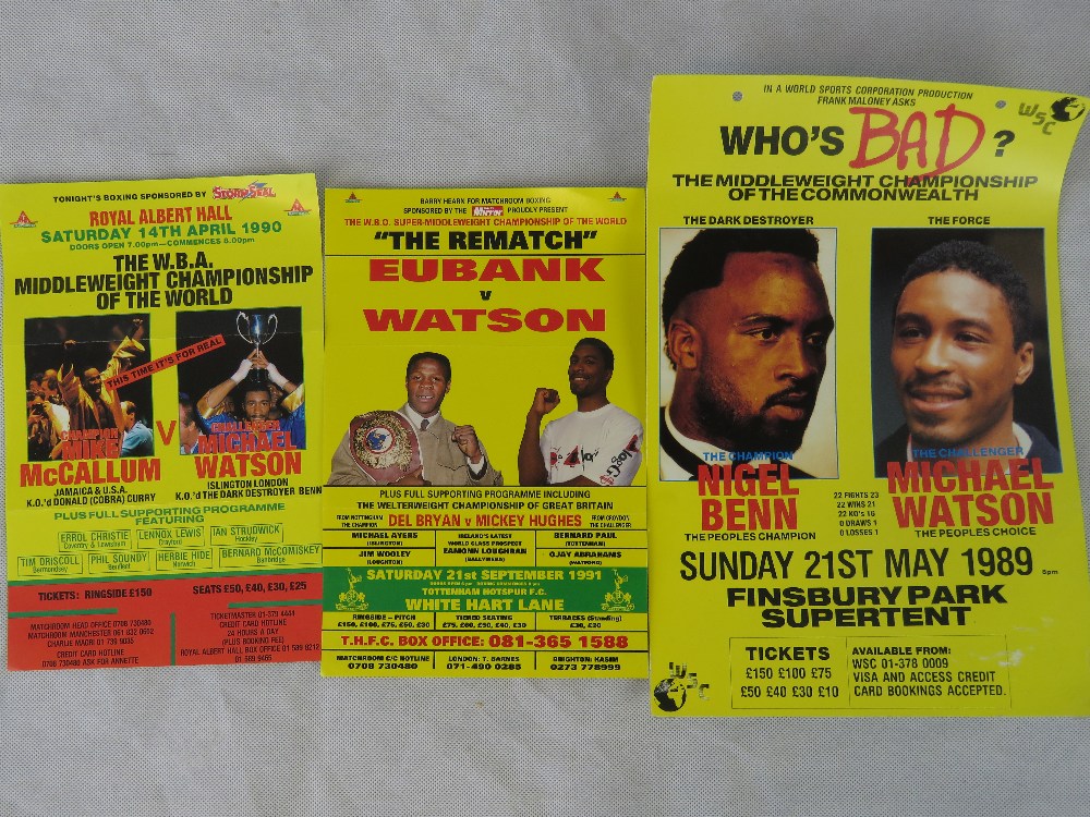 Three Michael Watson boxing posters, including Eubank v.