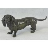 A contemporary bronzed Basset Hound, unmarked and measuring 19cm in length.