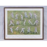 A limited edition cricket print "Northamptonshire & England's sixteen living Greats" 1995 signed in