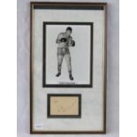 A photographic print of the boxer Rocky Marciano with a separate autograph below,