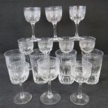 Ten 20th century wine glasses and four t