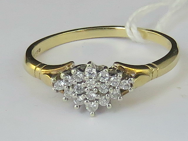 A 9ct gold diamond cluster ring, diamond