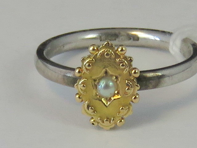 A silver and yellow metal ring, yellow m