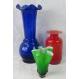 Three high quality glass vases of variou