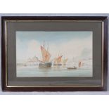 W Davison. Watercolour. Venice with sail
