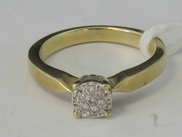 A 9ct gold and diamond cluster ring, 0.0