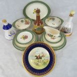 Three opened wade ceramic decanters together with a Minton Hunting plate and a part set of Wedgwood