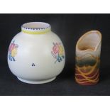 Two Poole pottery items- a short base and a stone-glazed abstract cylinder case No 583 standing