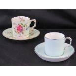 A 1930s Royal Crown Derby coffee can and saucer in pale blue with a silver rim together with a