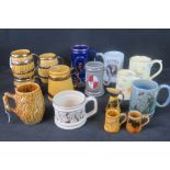 A quantity of fifteen Wade items including themed mugs, barrel mugs and miniature items.