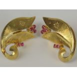 A pair of 18ct gold and ruby earrings,