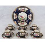 Six early 20th century Booth's Silica China coffee cans with saucers and a cake plate;