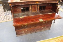 A LARGE LATE GEORGIAN MAHOGANY SECRETAIRE CHEST WITH FITTED INLAID INTERIOR