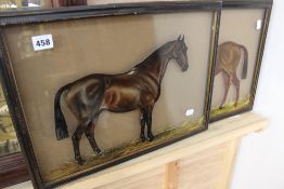 TIMOTHY B. WHITBY (19TH/20TH CENTURY) A PAIR OF REVERSE PAINTED PORTRAITS OF HORSES MOUNTED IN