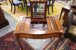 A 19TH.C.SATINWOOD AND INLAID DRESSING TABLE WITH TAMBOUR CLOSING TOP AND FITTED INTERIOR