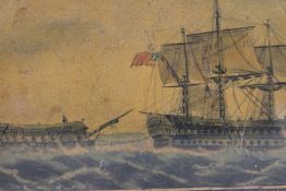 AN 18TH/19TH.C.ENGLISH SCHOOL NAVAL SCENE AFTER THE ENGAGEMENT OFF CAMPERSDOWN 1797. A WATERCOLOUR.