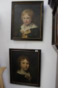 A PAIR OF 18TH.C.SCHOOL OIL ON CANVAS PORTRAITS OF BOYS