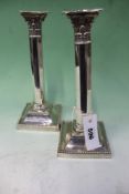 A PAIR OF SILVER OCTAGONAL STEMMED TABLE CANDLESTICKS. SHEFFIELD 1904. 27CM HIGH