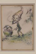 AN EARLY 20TH.C. PASTEL FAIRY CARTOON SIGNED HET.