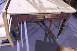 A VICTORIAN PINE KITCHEN TABLE