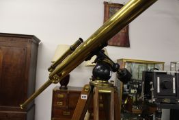 A 19TH.C.ASTRONOMICAL TELESCOPE BY J H STEWARD OF LONDON ON ORIGINAL TRIPOD WITH EQUITORIAL MOUNT